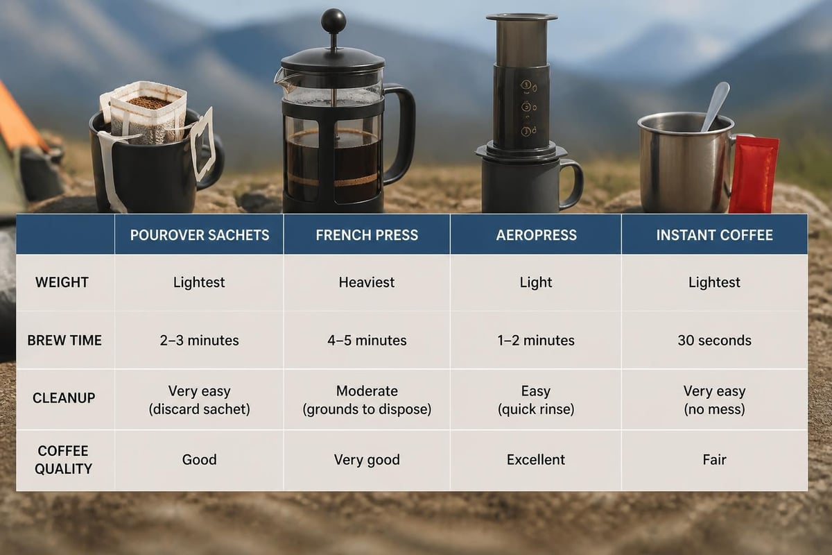 Camping coffee brewing methods comparison