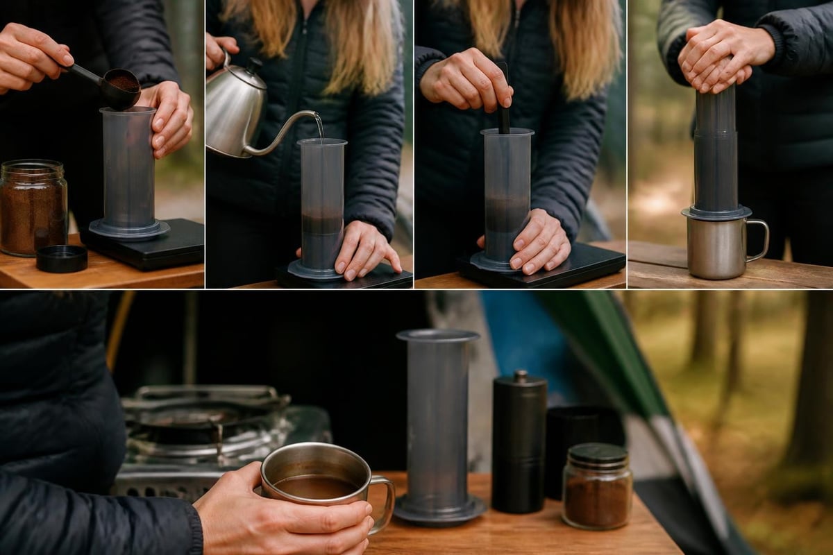 AeroPress camping brewing steps