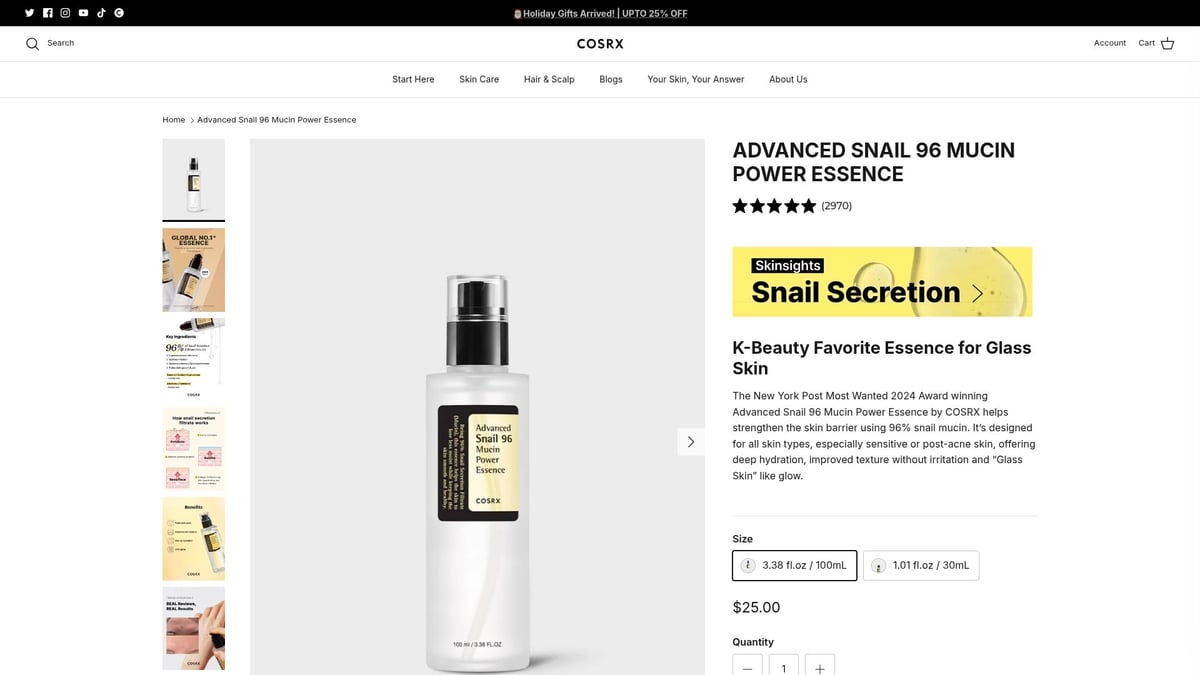9 Must-Try All Good Korean Cosmetics Picks for 2026 - COSRX Advanced Snail 96 Mucin Power Essence