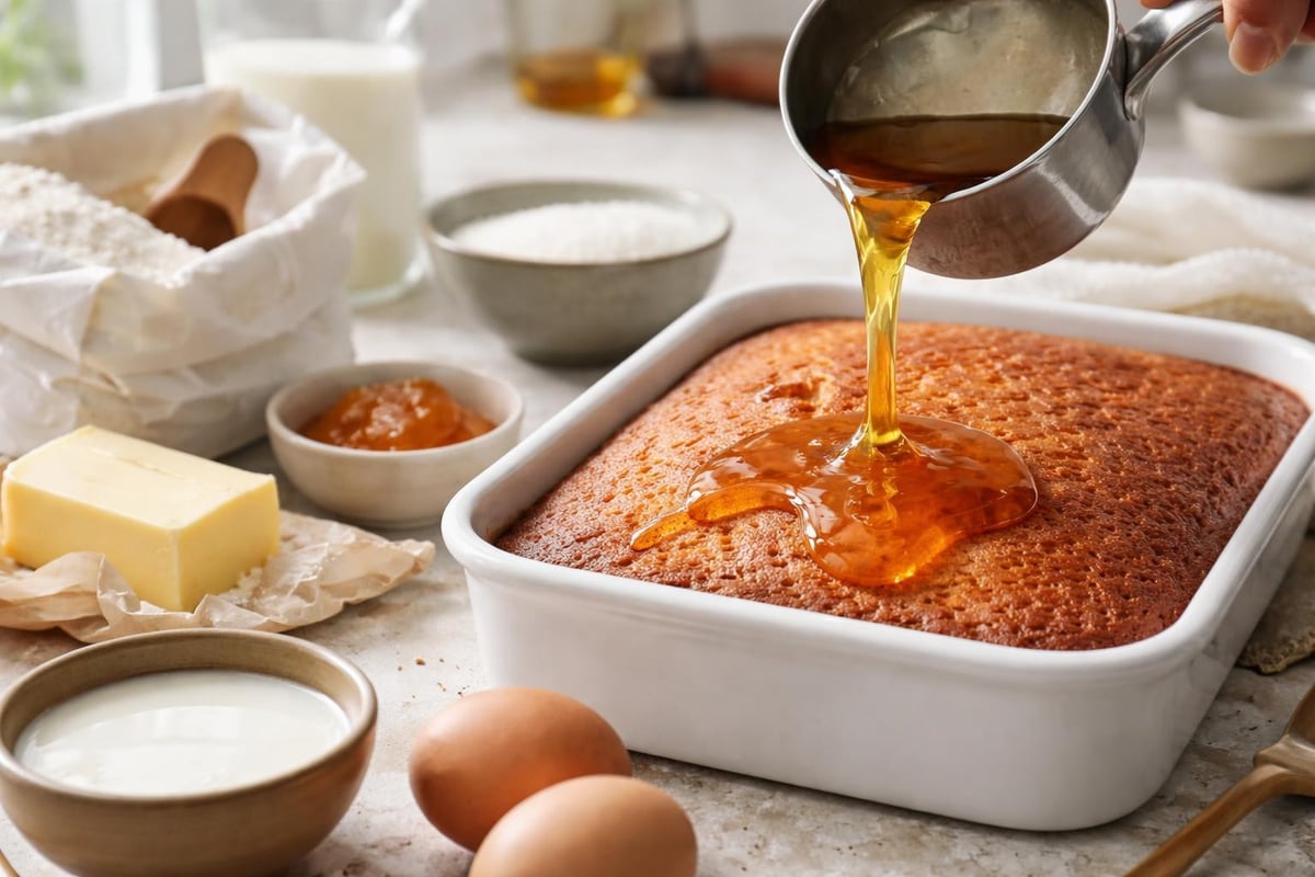 Malva pudding ingredients and syrup
