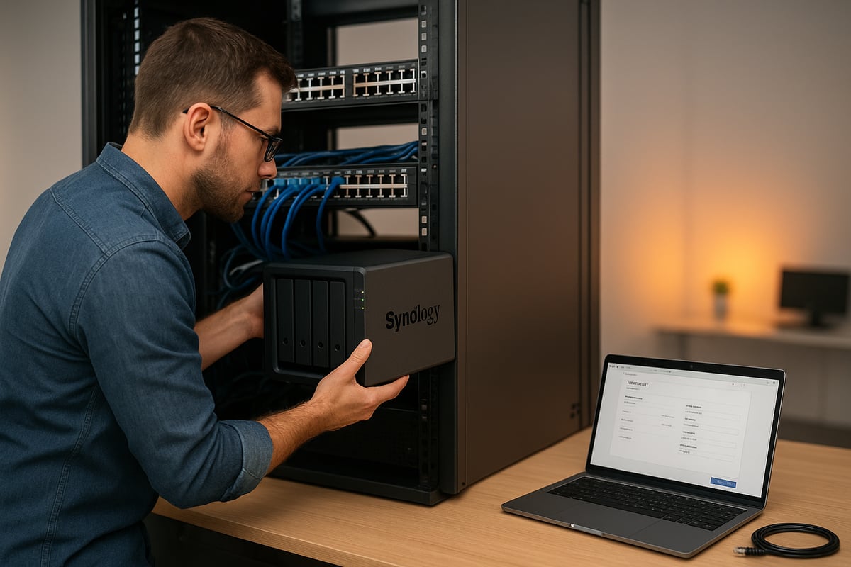 Guía paso a paso: Configuración de Hosting Synology<br />«></p><h3>Planificación inicial y preparación de la red<br /></h3><p>Antes de iniciar el hosting Synology, realiza una evaluación detallada del sitio. Asegúrate de contar con fuentes de energía fiables, espacio suficiente en racks y conectividad de red robusta. Evalúa tus necesidades de LAN y VLAN, considerando tanto los requisitos actuales como futuros de tu empresa.</p><p>Crea una lista de verificación que incluya:</p><ul><li>Redundancia de energía (UPS, fuentes duales)</li><li>Opciones de montaje en rack</li><li>Ancho de banda de Internet y necesidades de conmutación por falloInternet bandwidth and failover needs</li></ul><p>Planifica el acceso remoto y la integración con nube híbrida si es necesario. Anticipa la expansión dejando espacio para unidades NAS adicionales o switches. Diseña la topología de tu red, definiendo qué dispositivos necesitan acceso al hosting Synology y cómo segmentarás el tráfico para mayor seguridad.</p><h3>Instalación y configuración de hardware</h3><p>Desempaqueta tu NAS Synology e instala cuidadosamente los discos, la RAM y cualquier tarjeta de expansión PCIe requerida para la configuración elegida. Asegura la unidad en el rack, conecta los cables de red y enciende el dispositivo.</p><p>Sigue las pautas del fabricante para:</p><ul><li>Inserción de discos y asignación de bahías</li><li>Actualizaciones de RAM para cargas de trabajo mayores</li><li>Módulos PCIe para mejorar la conectividad de red</li></ul><p>Configura RAID para lograr el equilibrio adecuado entre rendimiento y redundancia, según tus necesidades de hosting Synology. Confirma que todos los componentes de hardware sean reconocidos por el sistema antes de continuar con la configuración del software.</p><h3>Instalación de DSM y configuraciones principales</h3><p>Instala DiskStation Manager (DSM), el sistema operativo de Synology, utilizando el asistente de configuración web. Asigna una contraseña de administrador robusta y habilita la autenticación de dos factores para proteger tu entorno de hosting Synology.</p><p>Configura cuentas de usuario, grupos y permisos para reflejar la estructura de tu organización. Configura notificaciones del sistema para eventos críticos, asegurándote de recibir alertas por fallos de discos o problemas de seguridad.</p><p>Habilita políticas de contraseñas seguras para aplicar las mejores prácticas en todo tu equipo. Este paso es vital para mantener un despliegue de hosting Synology resiliente desde el primer día.</p><h3>Fortalecimiento de red y seguridad<br /></h3><p>Protege tu hosting Synology implementando medidas de seguridad de red robustas. Configura reglas de firewall dentro de DSM para restringir el acceso solo a rangos de IP confiables. Utiliza VLANs para separar datos empresariales sensibles de redes de invitados o IoT.</p><p>Habilita HTTPS e instala un certificado SSL, como los de Let’s Encrypt, para una gestión remota segura. Para mayor seguridad, considera configurar acceso VPN para usuarios remotos. Para más orientación sobre la creación de un entorno de red seguro, consulta el recurso <a class=