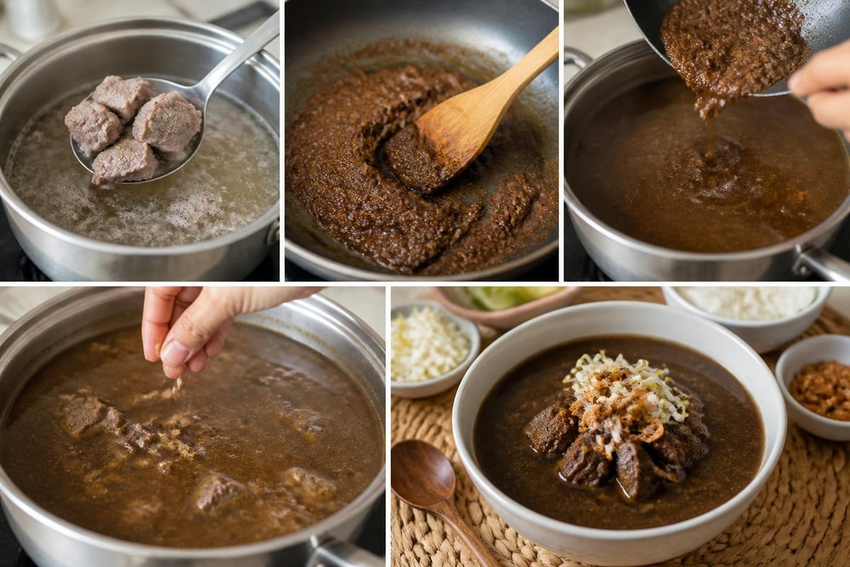 Langkah memasak rawon dengan bumbu sachet
