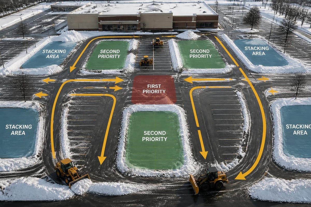 Commercial snow plowing route strategy