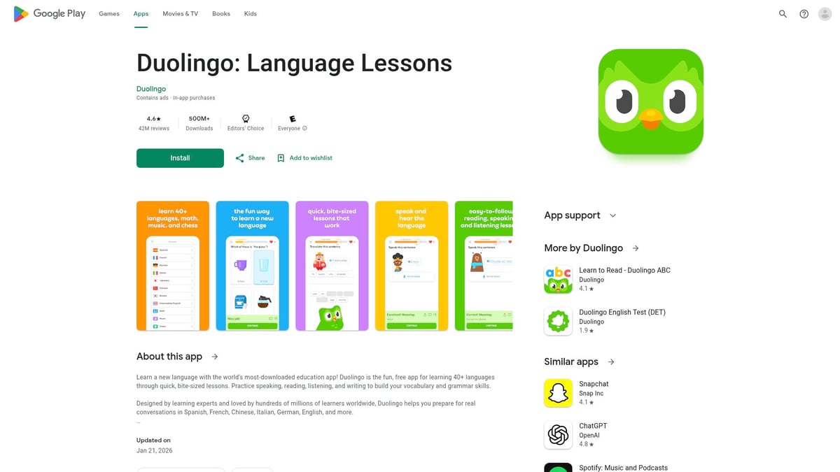 영어 어플 추천 2026: 효과적인 학습 도우미 TOP 7 - 듀오링고(Duolingo)