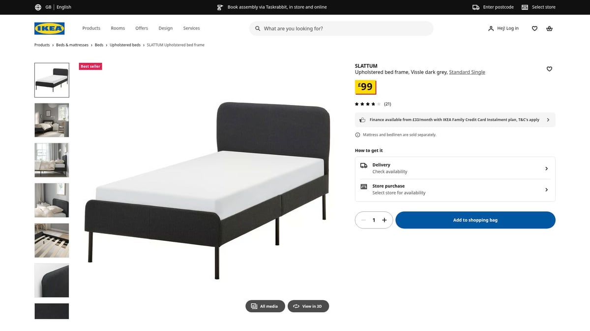 Top 7 IKEA Single Bed Frame Picks For Style And Comfort 2026 - 1. SLATTUM Upholstered Bed Frame, Vissle Dark Grey, Standard Single