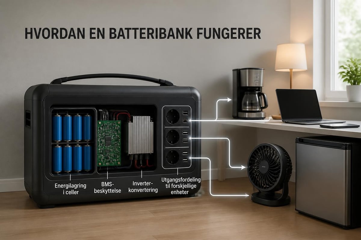 Batteribank komponenter og energiflyt