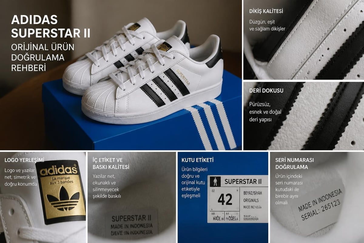 Orijinal Adidas Superstar II kontrol noktaları