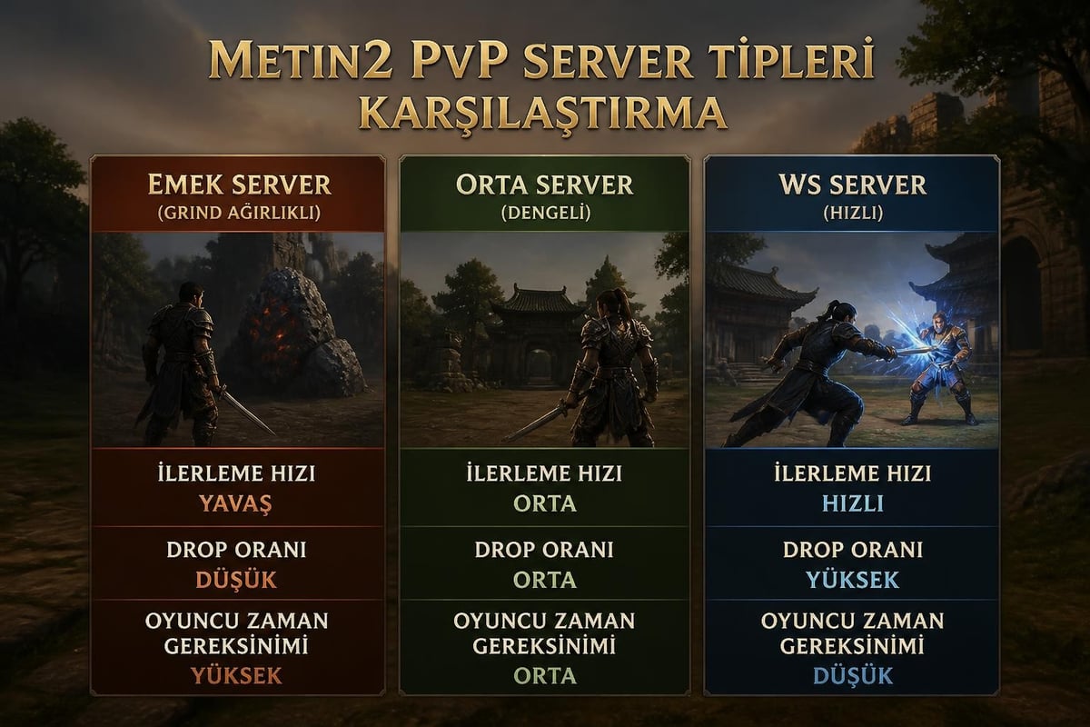 Metin2 sunucu kategorileri karşılaştırması