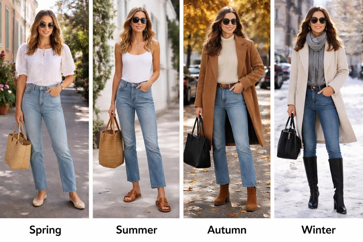 Seasonal straight leg jean outfits