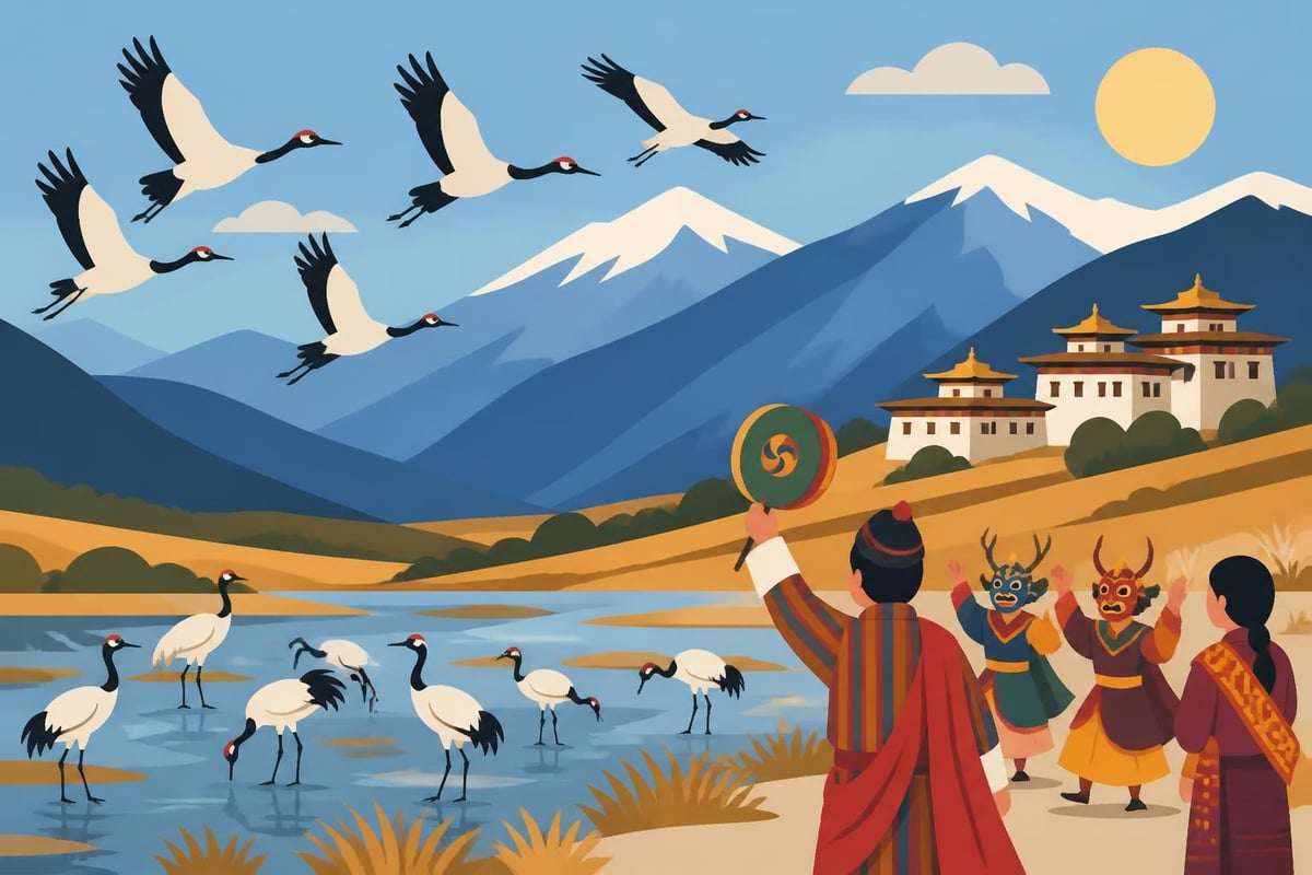 Black-necked cranes in Phobjikha Valley