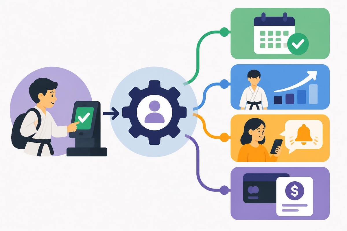 Management automation workflow for martial arts academies