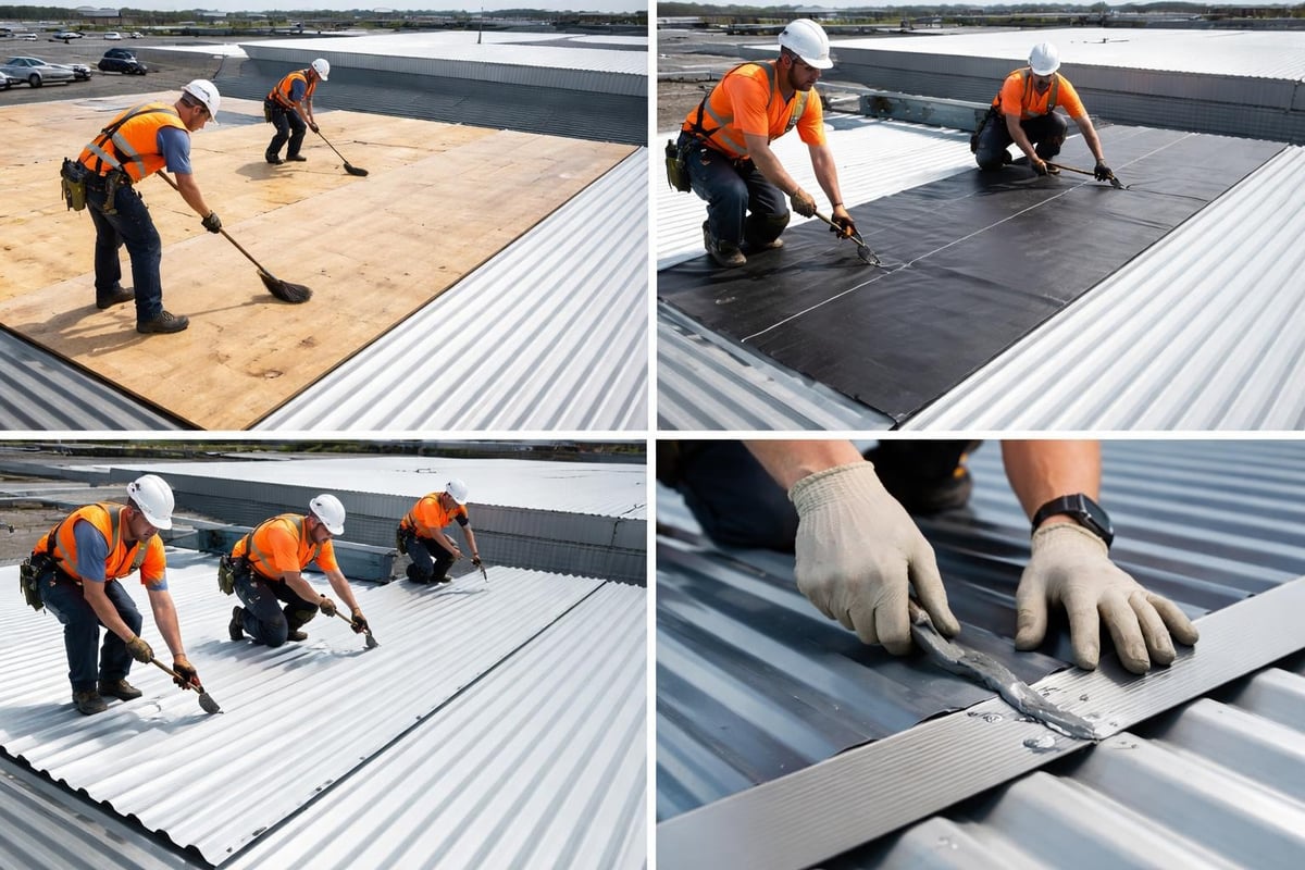 Commercial corrugated roof installation