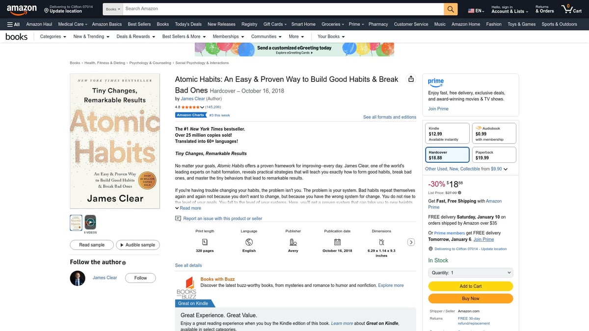 Top 10 Books on Self Improvement to Read in 2026 - Atomic Habits by James Clear