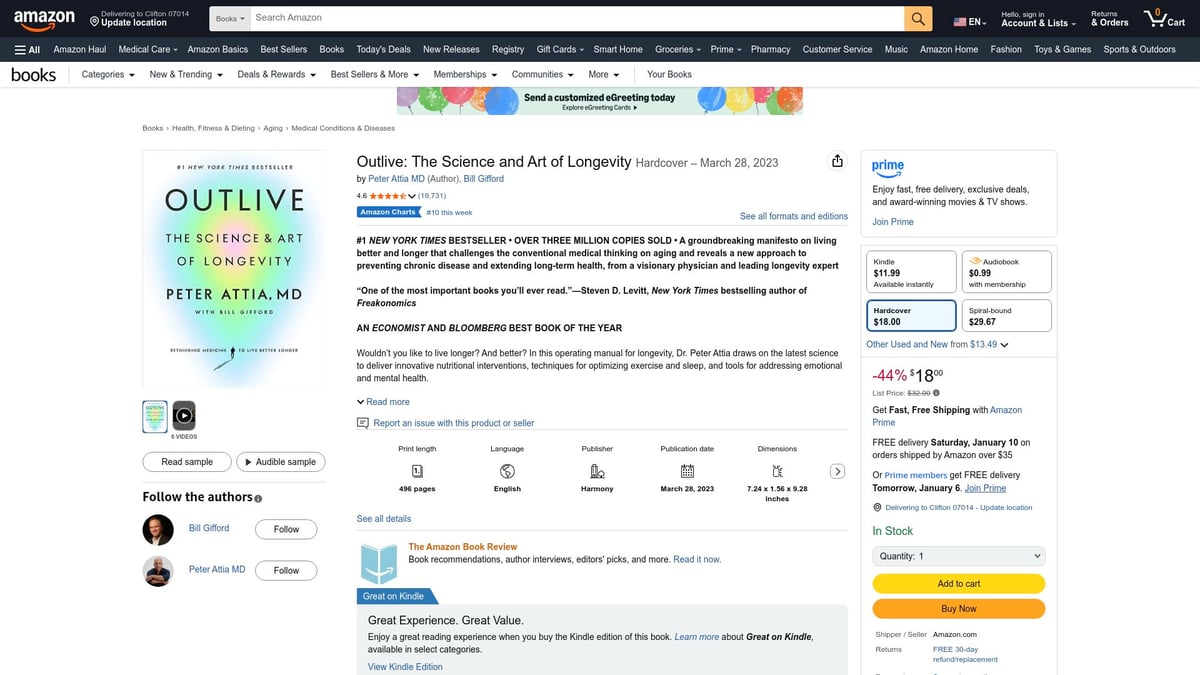 Top 10 Books on Self Improvement to Read in 2026 - Outlive: The Science and Art of Longevity by Peter Attia, MD