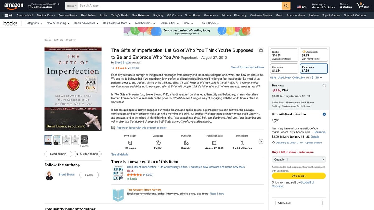 Top 10 Books on Self Improvement to Read in 2026 - The Gifts of Imperfection by Brené Brown