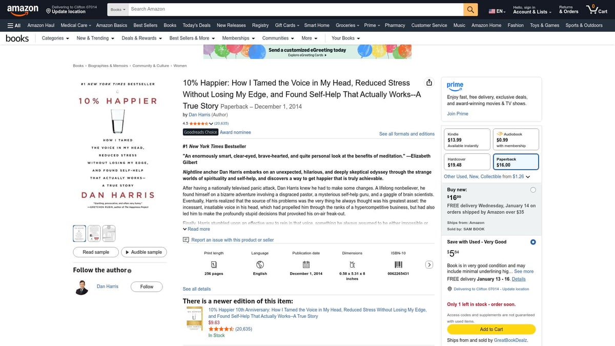 Top 10 Books on Self Improvement to Read in 2026 - 10% Happier by Dan Harris