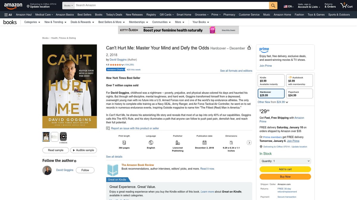 Top 10 Books on Self Improvement to Read in 2026 - Can’t Hurt Me by David Goggins