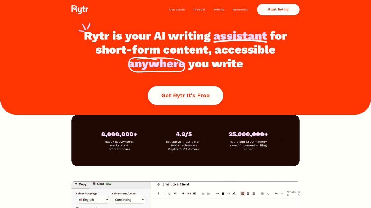 7 Essential AI Tool for Letter Writing Picks for 2026 - Rytr