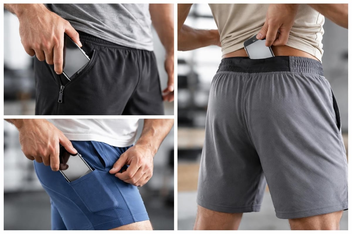 Workout shorts pocket types