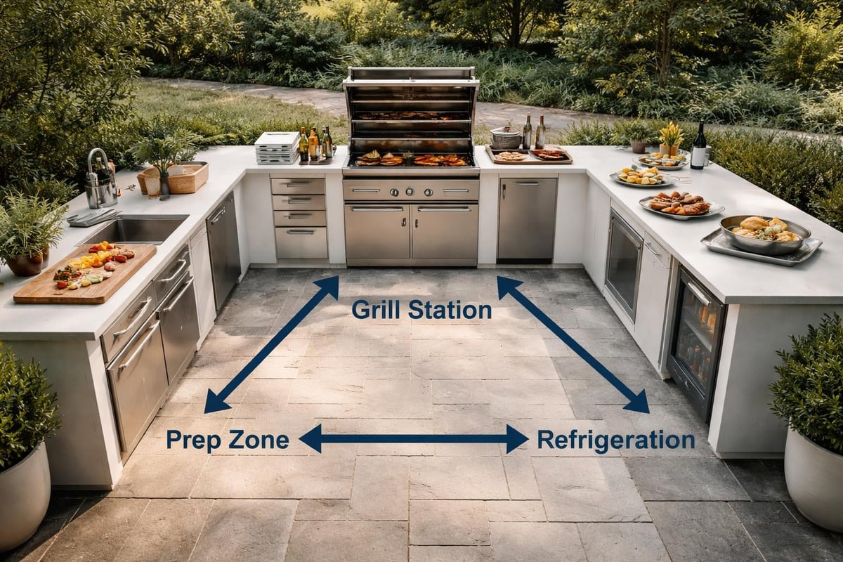 Outdoor barbeque zone layout