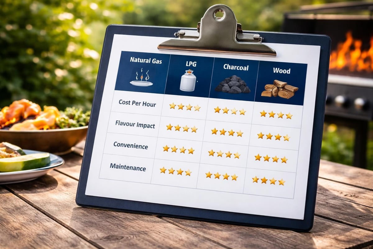 Outdoor barbeque fuel comparison