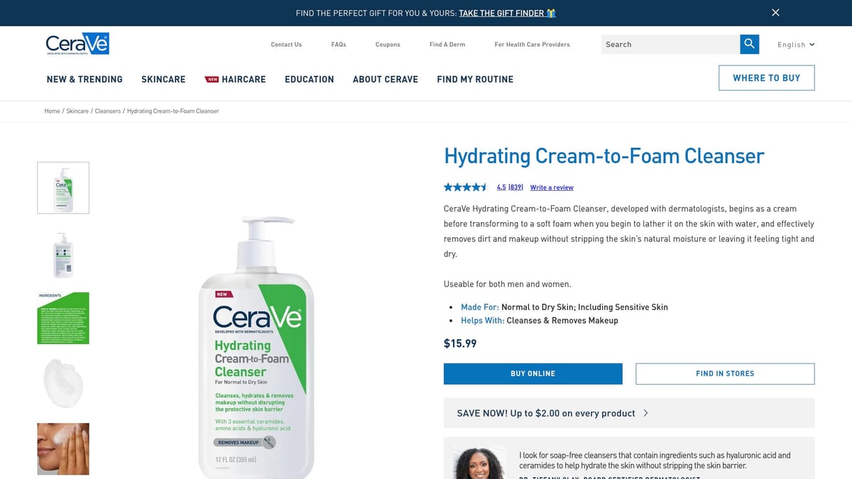 8 Best Cleanser For Sensitive Combination Skin in 2025 - CeraVe Hydrating Cream-to-Foam Cleanser
