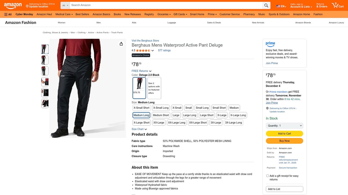 Top 10 Outdoor Gear Black Friday Deals to Grab in 2026 - Berghaus Deluge 2.0 Waterproof Pants