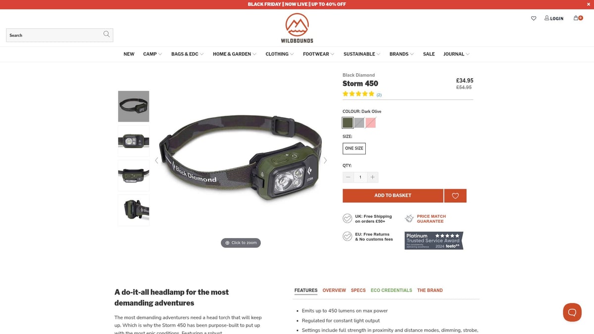 Top 10 Outdoor Gear Black Friday Deals to Grab in 2026 - Black Diamond Storm 450 Head Torch
