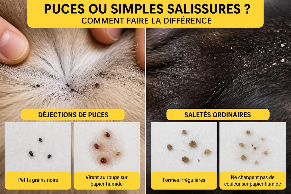 Déjections de puces sur pelage animal