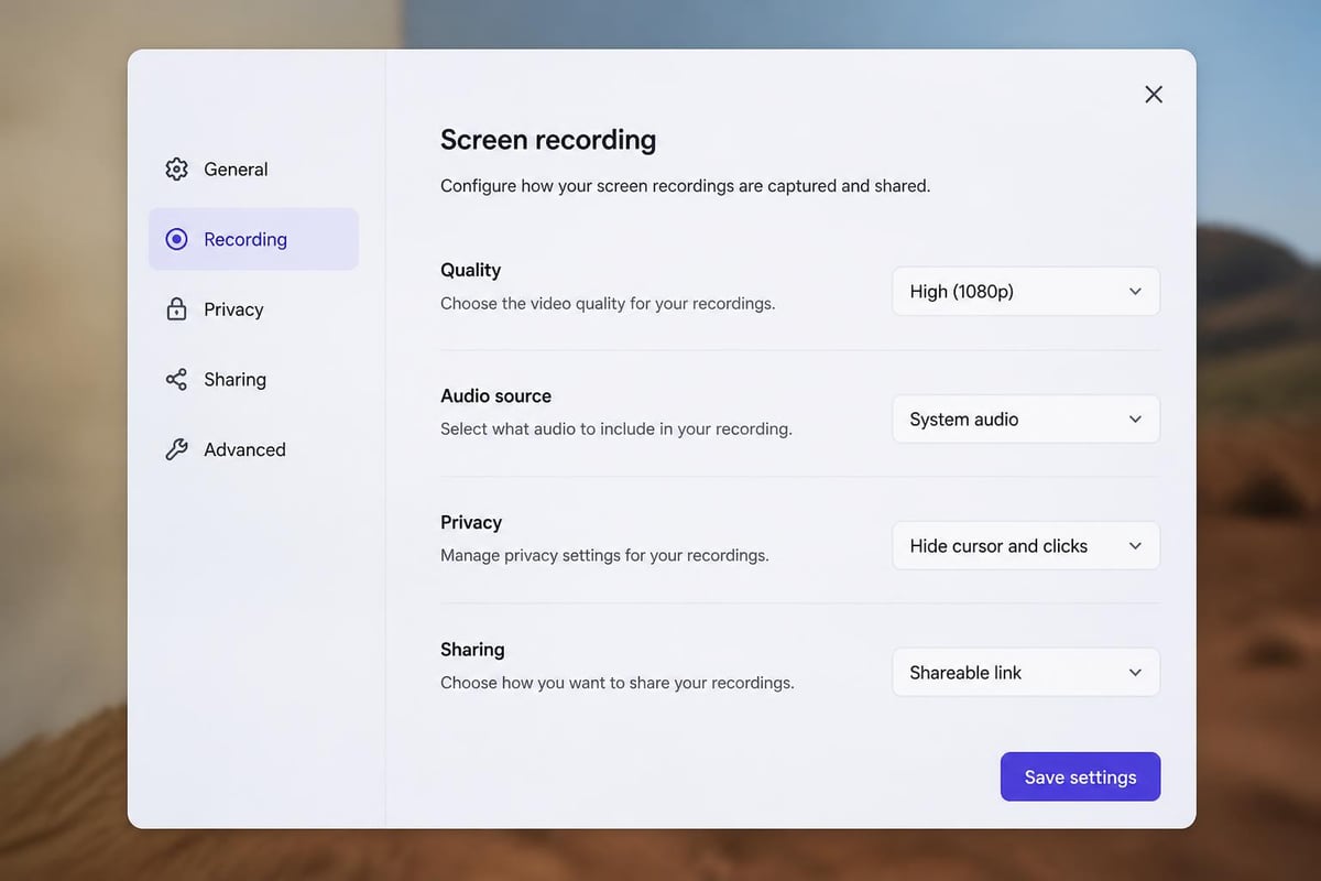 Screen recorder settings