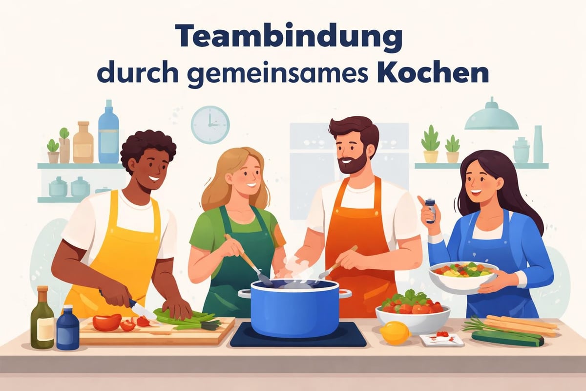 Team bonding in corporate kitchen