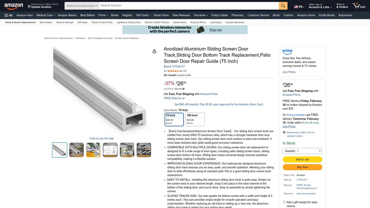 7 Best Top Sliding Door Track Options for 2026 - OTIIALOT Anodized Aluminium Sliding Screen Door Track, 75 Inch