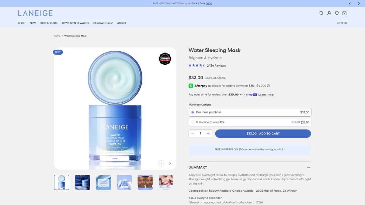 9 Essential Facials Products to Transform Your Skin in 2026 - 6. Laneige Water Sleeping Mask