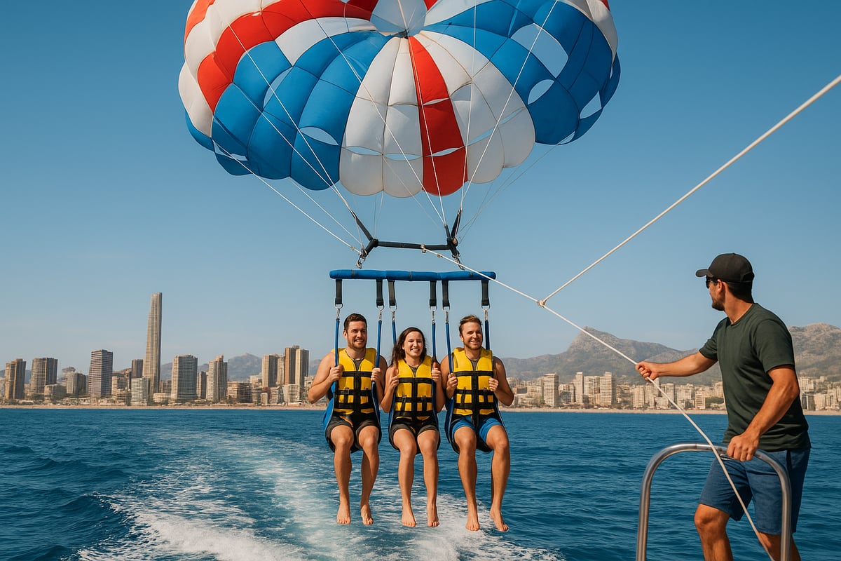 Motos de Agua Benidorm - article 5b5536ad adea 4856 aeb fotografia realista y de alta calidad mostrando a 3 3lfgje Consejos para ahorrar y aprovechar al máximo tu experiencia de parasailing