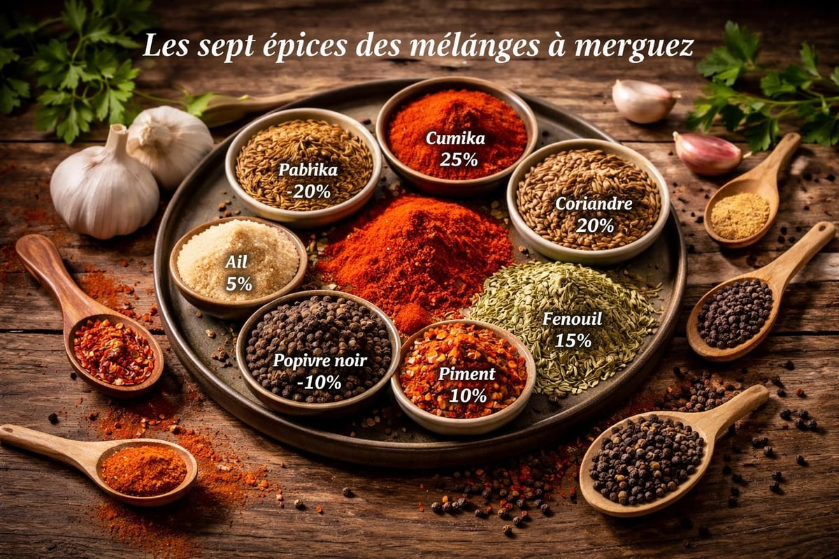 Ingrédients traditionnels des épices à merguez
