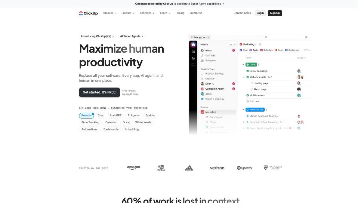 Top 10 Best SaaS Tools for Small Business in 2026 - ClickUp – All-in-One Project Management