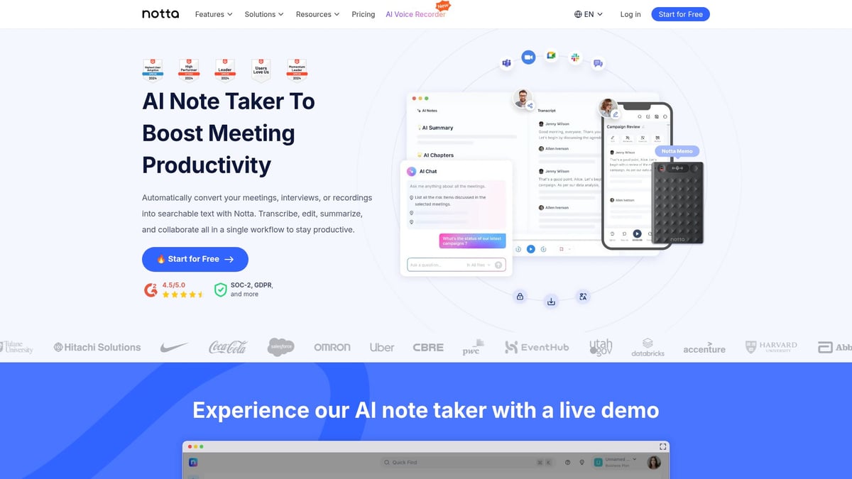 Top 10 Best SaaS Tools for Small Business in 2026 - Notta – AI Meeting Transcription & Notes