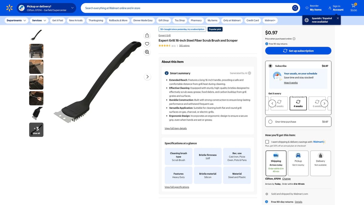 Top 7 Grill Scraper Picks for Effortless BBQ Cleaning 2025 - Expert Grill 16-inch Steel Fiber Scrub Brush and Scraper