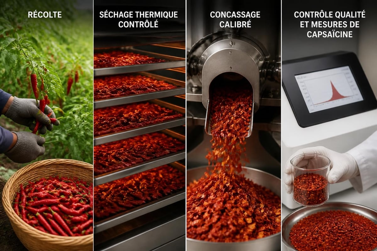 Processus de fabrication des flocons de piment