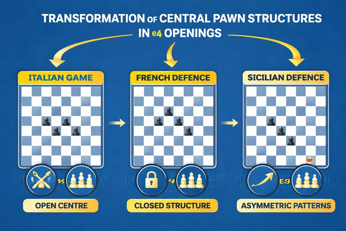 Pawn structure variations in e4 openings