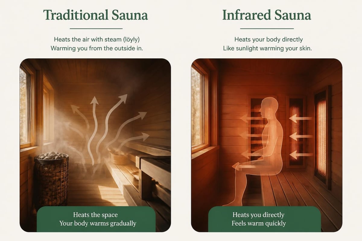 Traditional versus infrared sauna heating methods