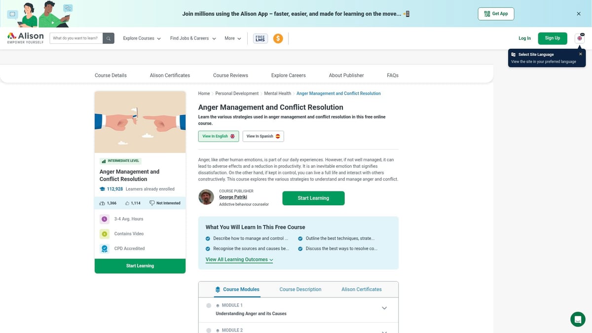 7 Best Mental Health Courses Online to Take in 2026 - Anger Management and Conflict Resolution (Alison)
