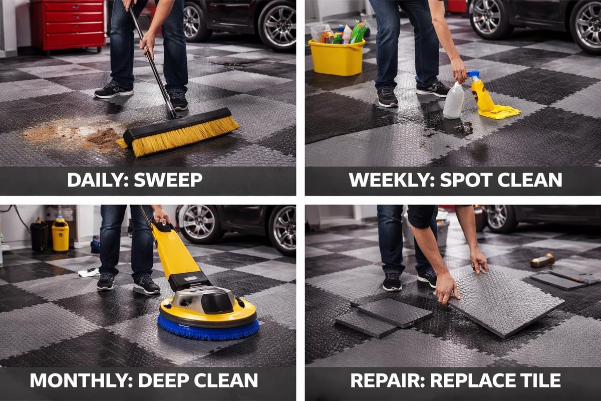 Modular garage floor maintenance