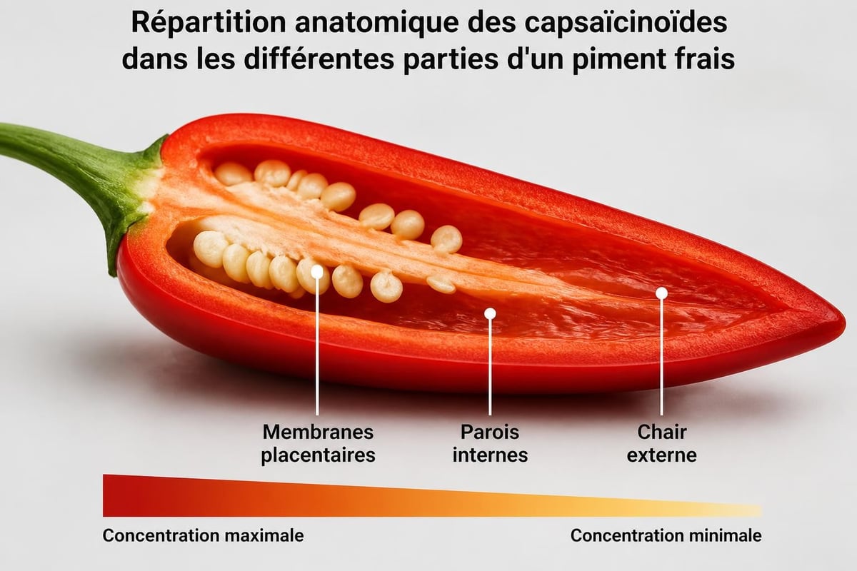 Anatomie du piment et distribution de capsaïcine