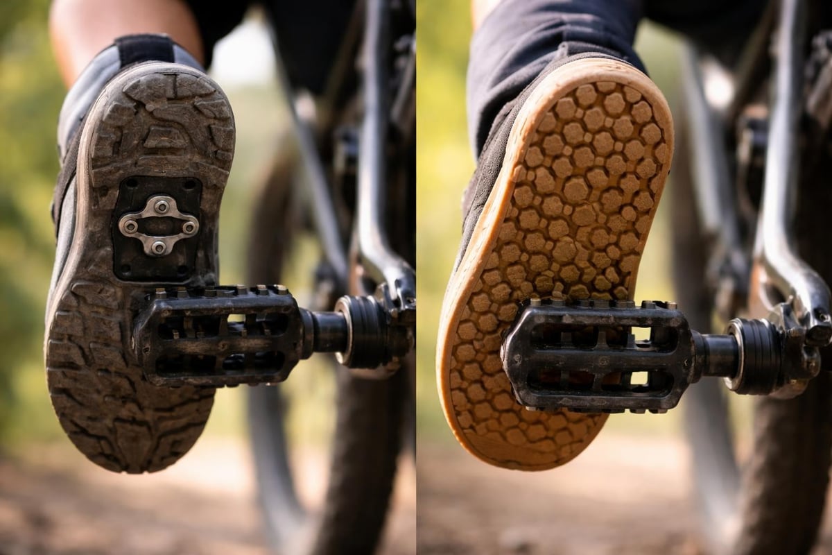 Clipless and flat pedal shoe systems comparison