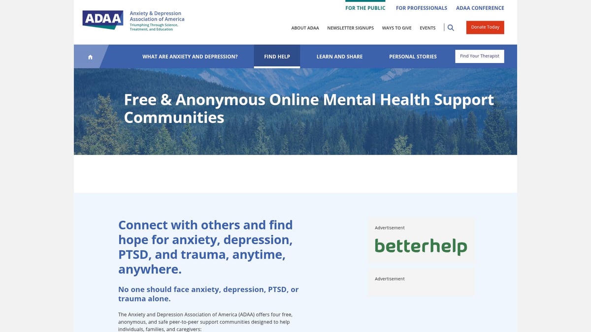 Top 8 Resources Mental Health Experts Recommend in 2025 - Anxiety and Depression Association of America (ADAA) Peer-to-Peer Communities