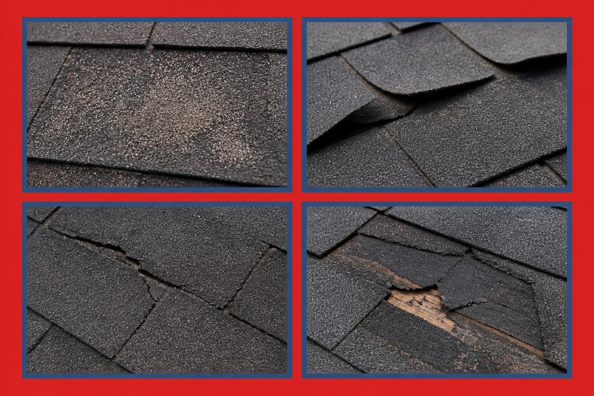 Common asphalt shingle damage types
