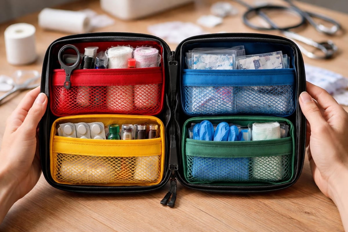 First aid pouch organization system
