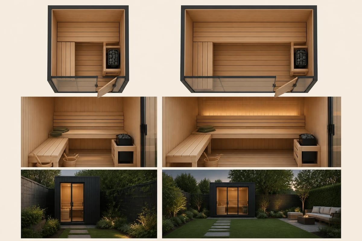 Small backyard sauna layout comparison