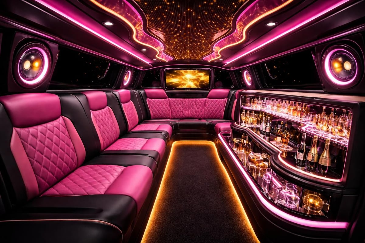 Pink limo interior features
